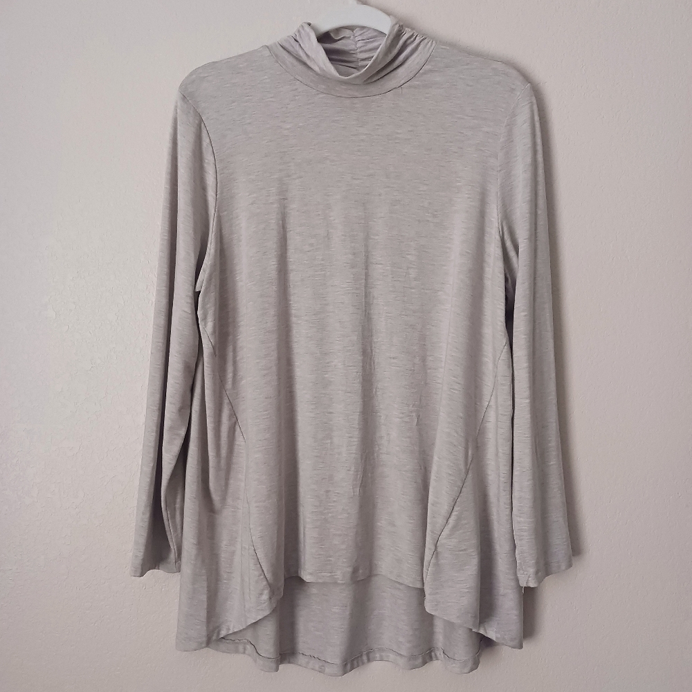 Style & Co. Mock Neck Long Sleeve Sweater Top High Low Hem Modal Large Cream